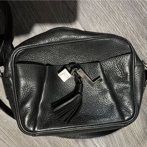 LANCEL Paris pebbled leather sac nine crossbody shoulder bag black tassle charm